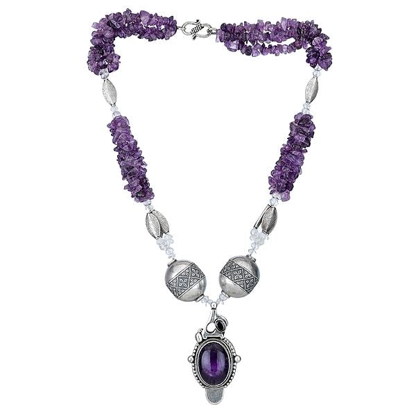exotic india Amethyst Necklace With Sterling Silver Beads
