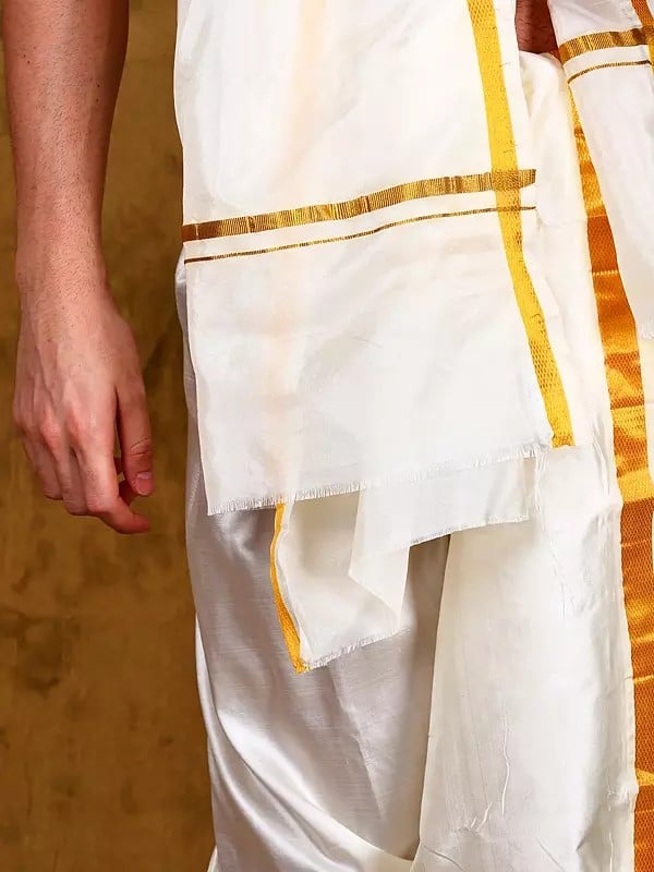 Exotic India Angavastram From Kumbakonam With Zari Woven Golden Border 