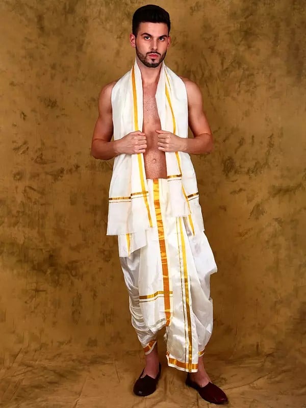 Exotic India Angavastram From Kumbakonam With Zari Woven Golden Border 