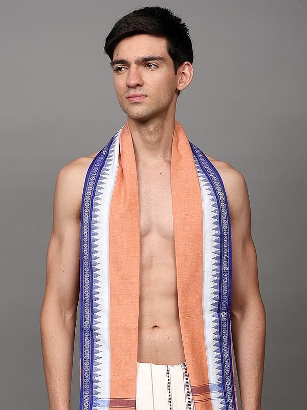 Exotic India Angavastram From Sambhalpur With Thread Woven Temple & Rudraksha Border 