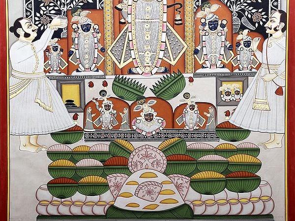 Exotic India Annakuta- Govardhan Puja Srinath Ji Pichwai Art 