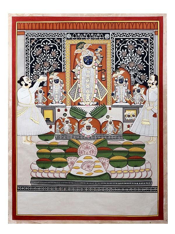 exotic india Annakuta- Govardhan Puja Srinath Ji Pichwai Art 