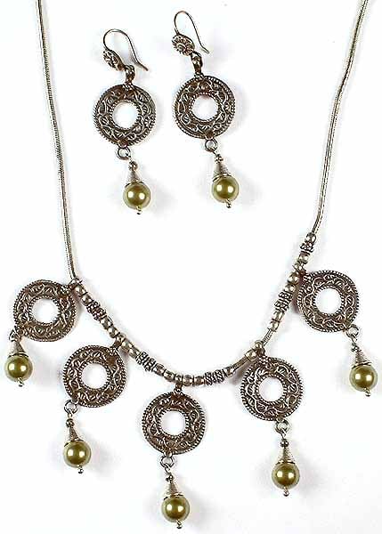 exotic india Antiquated Swarovski Necklace with Matching Earrings