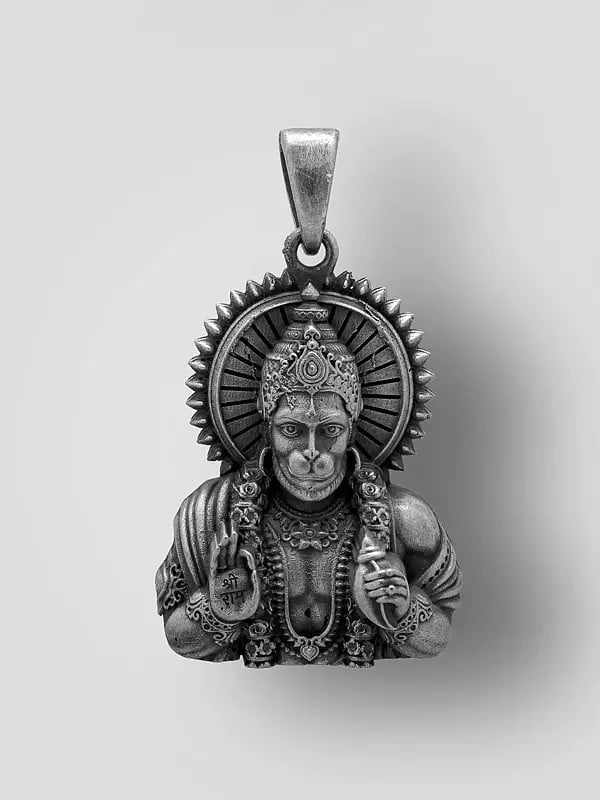 exotic india Antique Finish Blessing Lord Hanuman Pendant 