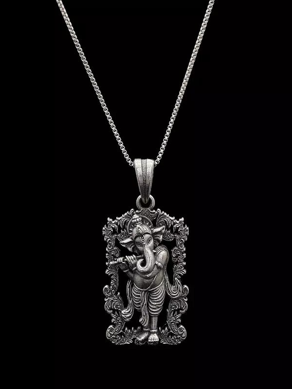 Exotic India Antique Finish Fluting Ganesha Pendant 