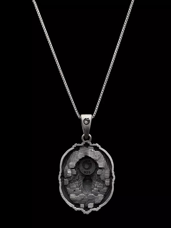 Exotic India Antique Finish Lord Hanuman Face Sterling Silver Pendant 