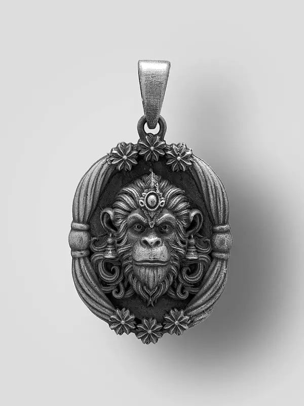 exotic india Antique Finish Lord Hanuman Face Sterling Silver Pendant 