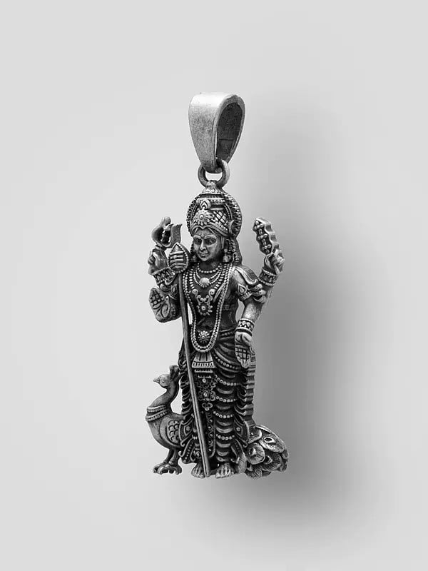 Exotic India Antique Finish Lord Kartikeya (Murugan) Pendant 