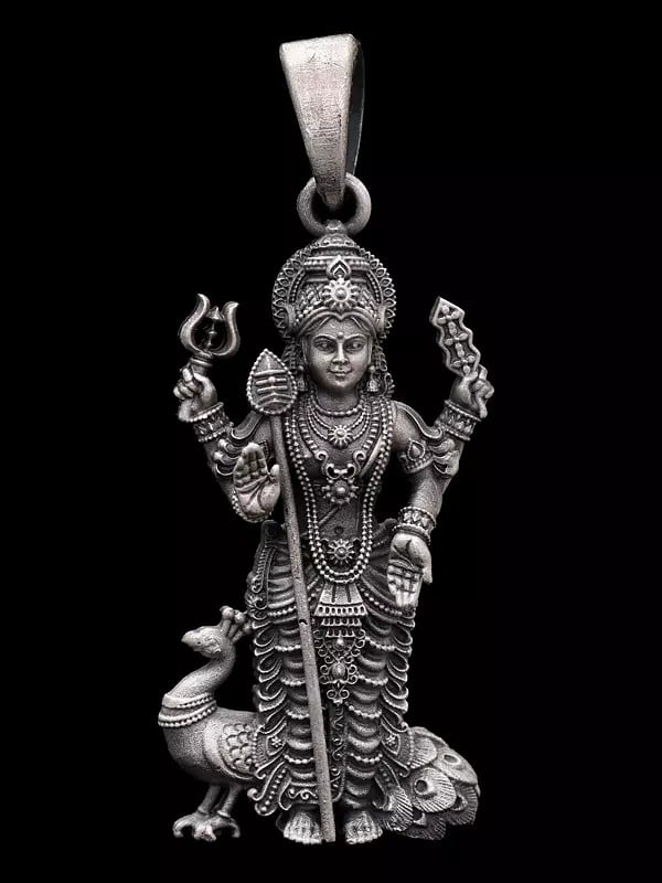 Exotic India Antique Finish Lord Kartikeya (Murugan) Pendant 
