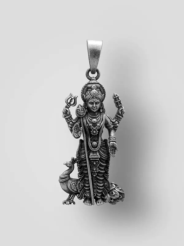 exotic india Antique Finish Lord Kartikeya (Murugan) Pendant 