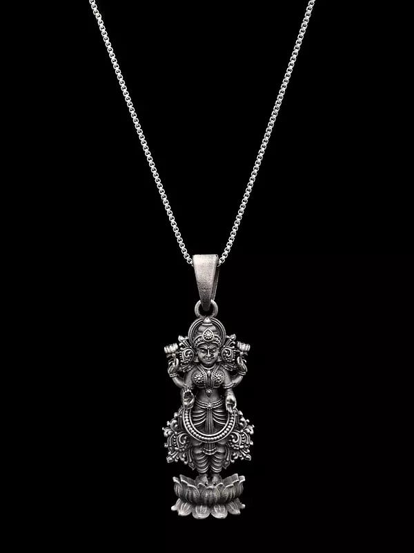 Exotic India Antique Finish Standing Goddess Lakshmi Pendant 