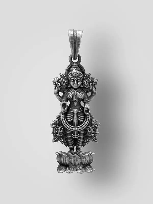 exotic india Antique Finish Standing Goddess Lakshmi Pendant 