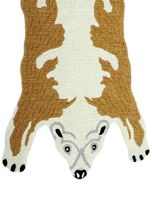 Exotic India Antique-White Polar Bear Wool Yogic Asana Mat From Mirzapur 