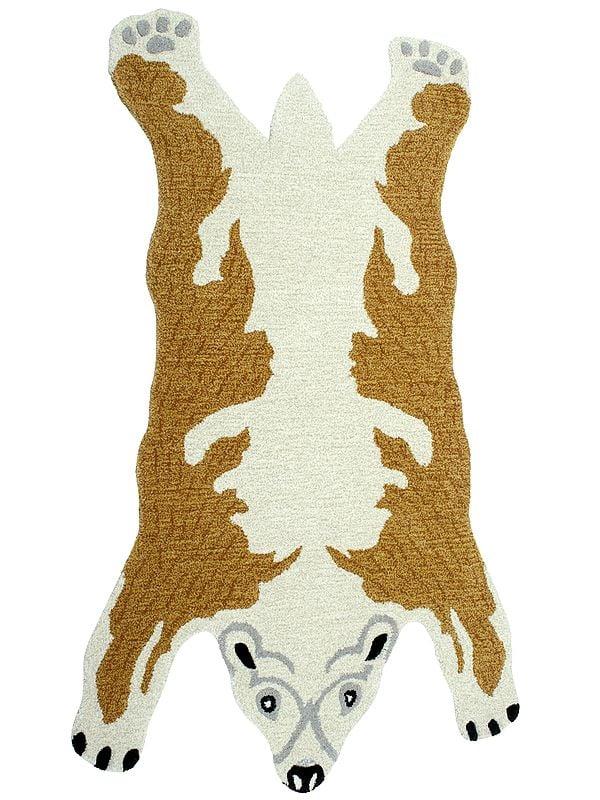 exotic india Antique-White Polar Bear Wool Yogic Asana Mat from Mirzapur