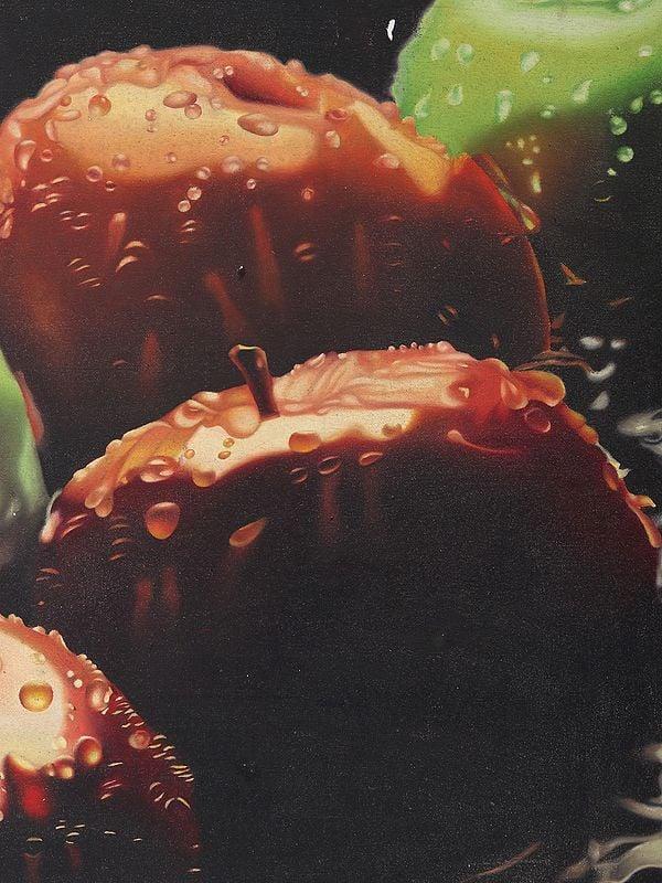Exotic India Apples In The Rain | Framed Oil Painting 