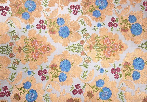 exotic india Apricot Cream Tibetan Handloom Brocade Fabric from the House of Kasim 