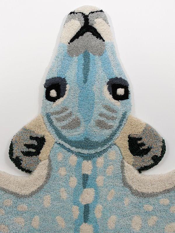 Exotic India Aqua Blue Mouse Hand-tufted Skin Shape Wool Rug Area Rug 