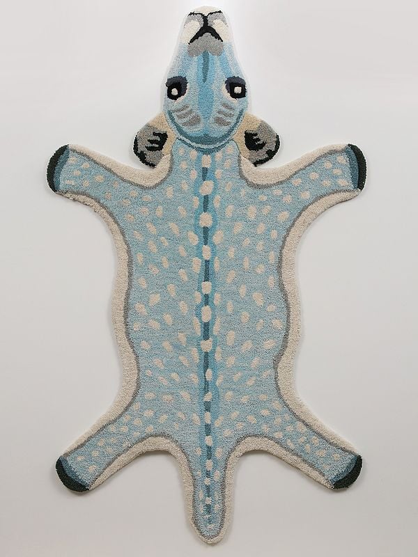 exotic india Aqua Blue Mouse Hand-tufted Skin Shape Wool Rug Area Rug 