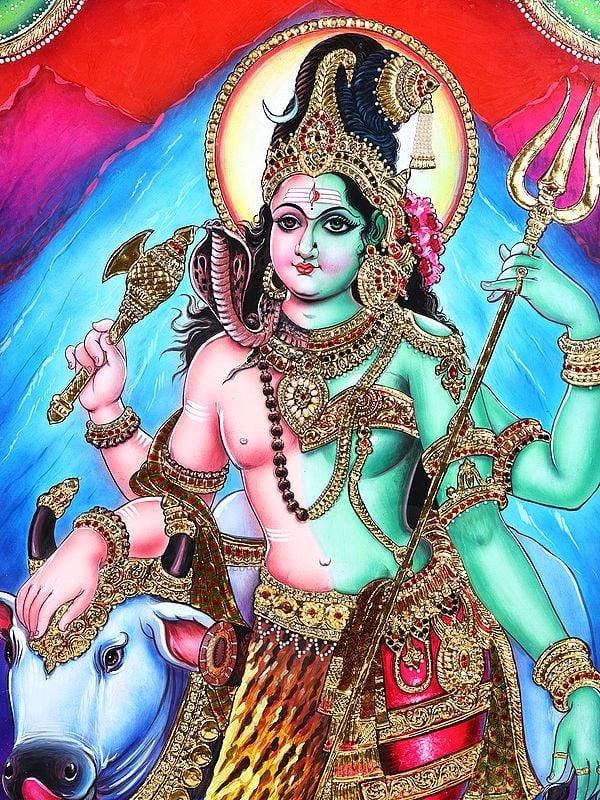 Exotic India Ardhanarishvara (Shiva-Shakti) | 24 Karat Gold Work | Award Winning Tanjore Painting 