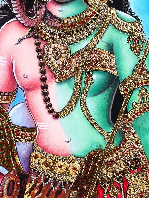 Exotic India Ardhanarishvara (Shiva-Shakti) | 24 Karat Gold Work | Award Winning Tanjore Painting 