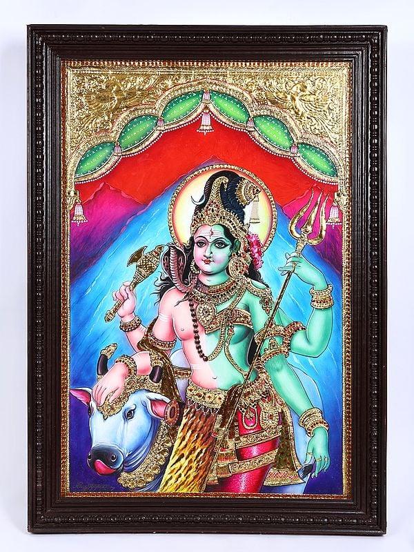 exotic india Ardhanarishvara (Shiva-Shakti) | 24 Karat Gold Work | Award Winning Tanjore Painting 
