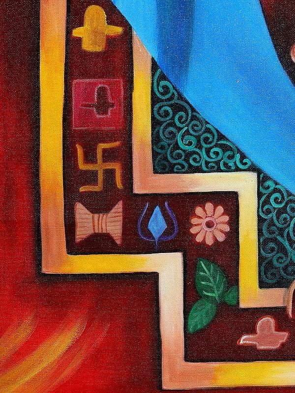 Exotic India Ardhanarishvara (Shiva-Shakti) With Ganesha | Oil Painting 