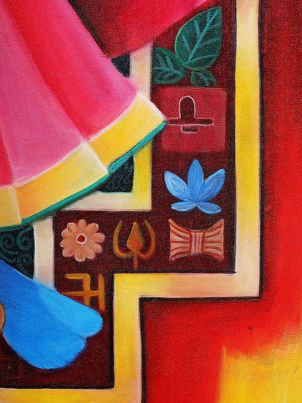 Exotic India Ardhanarishvara (Shiva-Shakti) With Ganesha | Oil Painting 