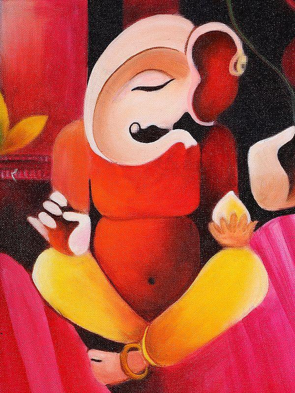 Exotic India Ardhanarishvara (Shiva-Shakti) With Ganesha | Oil Painting 