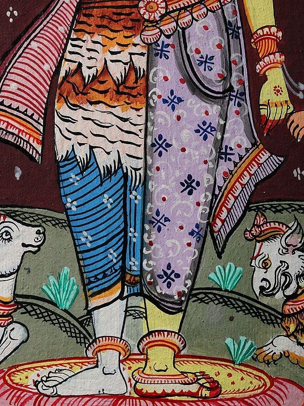 Exotic India Ardhanarishvara With Ganesha And Karttikeya | Patachitra Painting 