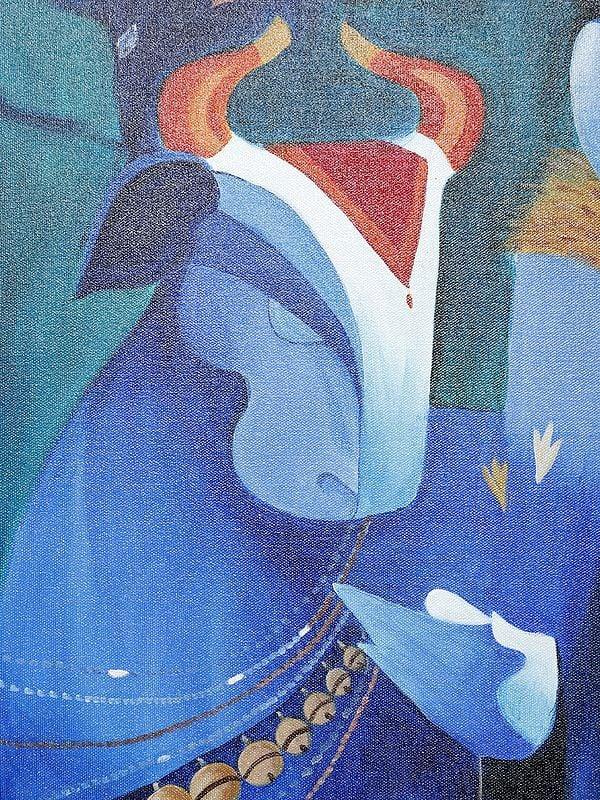 Exotic India Ardhanarishwara With Nandi Oil Painting On Canvas 