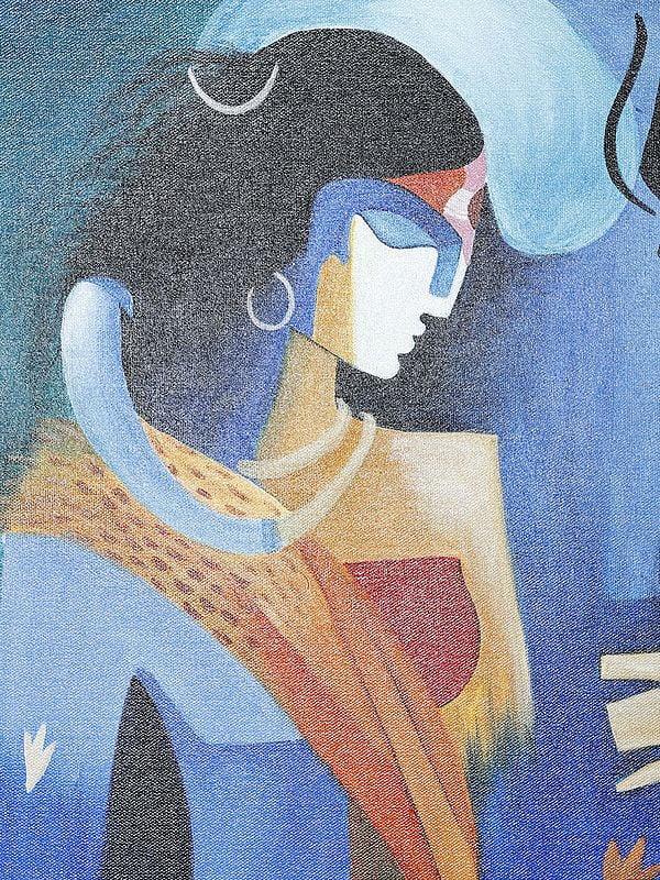 Exotic India Ardhanarishwara With Nandi Oil Painting On Canvas 