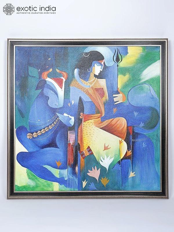 exotic india Ardhanarishwara with Nandi Oil Painting on Canvas 