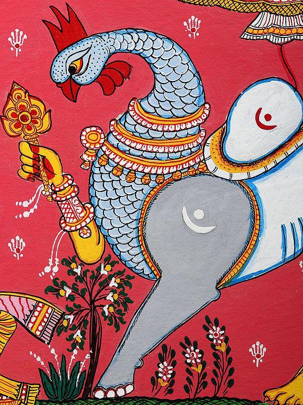 Exotic India Arjuna Bows To Navagunjara - Composite Form Of Lord Krishna | Pattachitra Painting From Odisha 