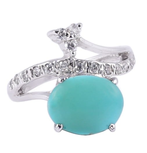 Exotic India Artistic Turquoise And Cubic Zirconia Ring 