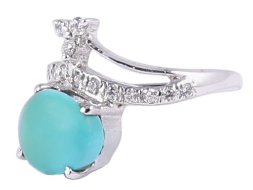 exotic india Artistic Turquoise and Cubic Zirconia Ring 