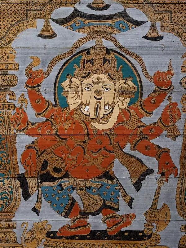 Exotic India Ashtabhujadhari Dancing Lord Ganesha | Pattachitra Painting On Palm Leaf 
