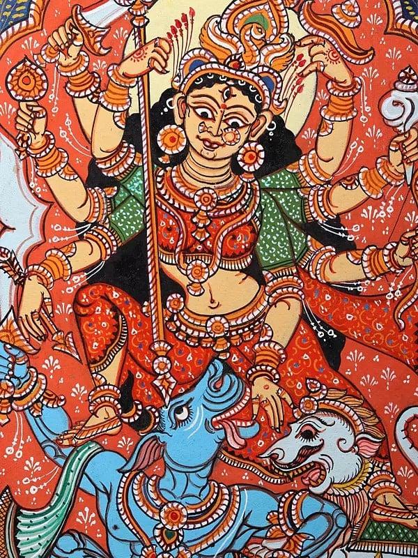 Exotic India Ashtabhujadharini Goddess Durga (Mahishasuramardini) | Pattachitra Painting From Odisha