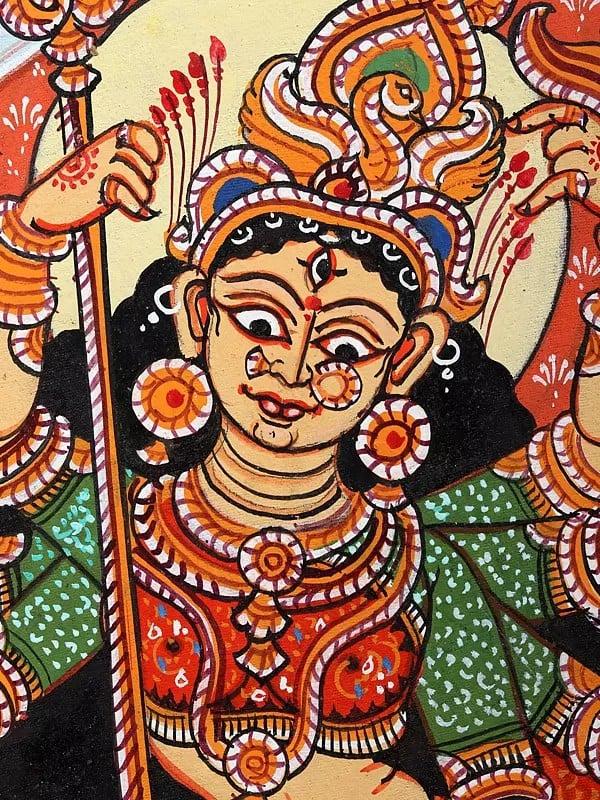 Exotic India Ashtabhujadharini Goddess Durga (Mahishasuramardini) | Pattachitra Painting From Odisha