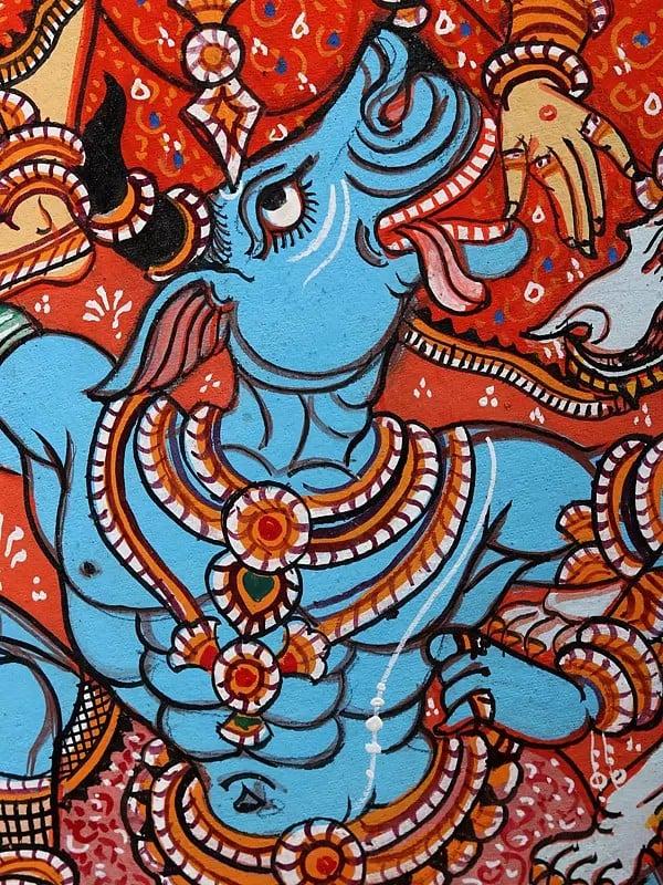 Exotic India Ashtabhujadharini Goddess Durga (Mahishasuramardini) | Pattachitra Painting From Odisha