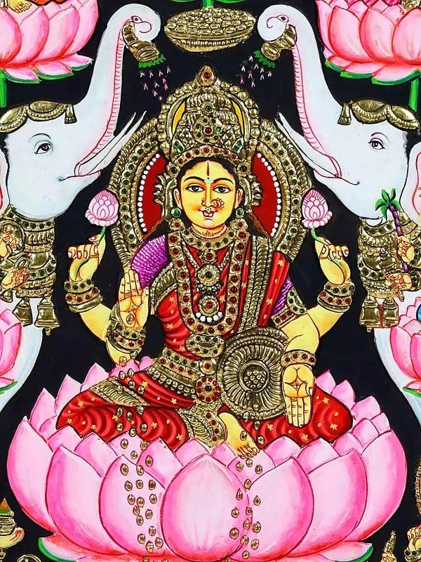 Exotic India Ashtalakshmi - Eight Forms Of Goddess Lakshmi | 24 Karat Gold Work | Framed Tanjore Painting