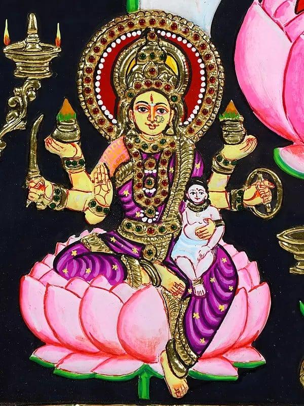 Exotic India Ashtalakshmi - Eight Forms Of Goddess Lakshmi | 24 Karat Gold Work | Framed Tanjore Painting