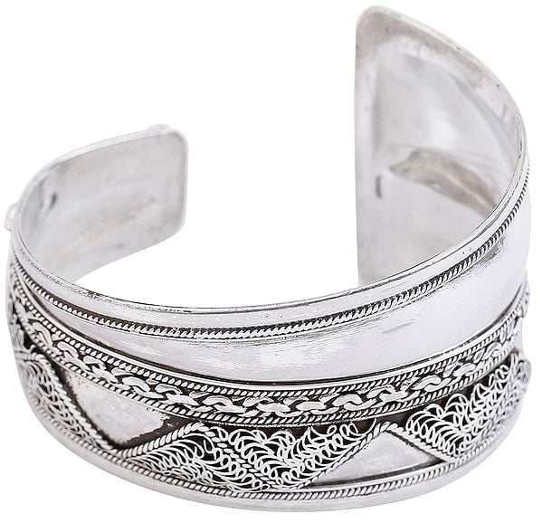 Exotic India Assymetric Filigree Cuff Bracelet Design From Nepal (Adjustable Size)