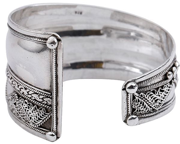 Exotic India Assymetric Filigree Cuff Bracelet Design From Nepal (Adjustable Size)