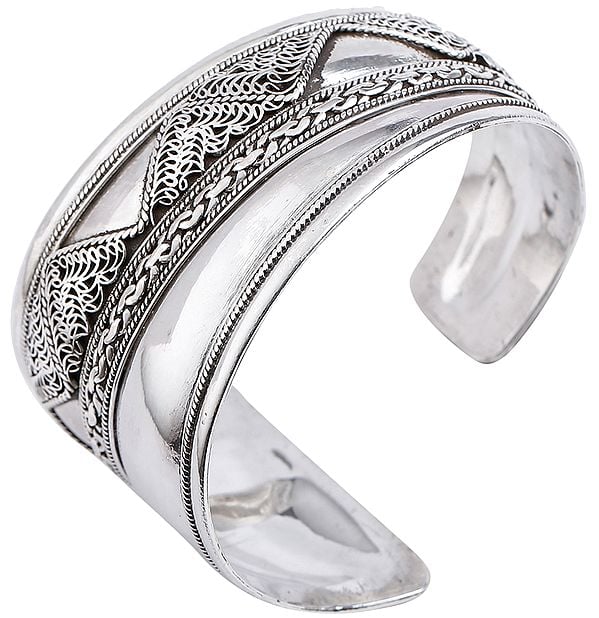exotic india Assymetric Filigree Cuff Bracelet Design from Nepal (Adjustable Size) 