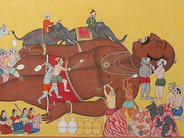 Exotic India Attendants Waking Kumbhakarana Ravana’s Younger Brother