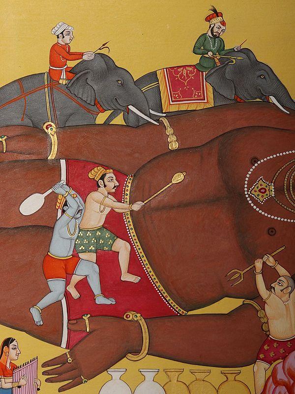 Exotic India Attendants Waking Kumbhakarana Ravana’s Younger Brother
