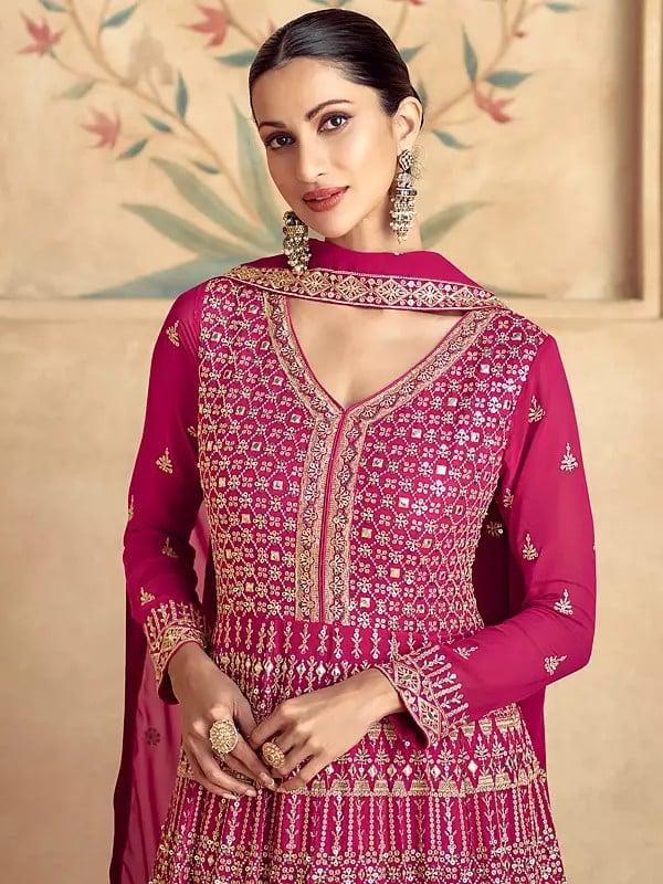 Exotic India Attractive Embellished Sequins And Embroidery Work Wedding Wear Gown With Matching Dupatta