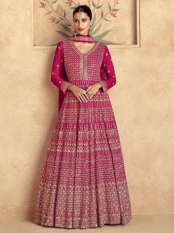 exotic india Attractive Embellished Sequins And Embroidery Work Wedding Wear Gown With Matching Dupatta