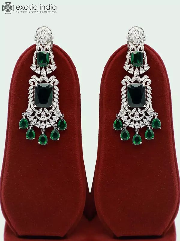 Exotic India Attractive Floral Design Stone Studded American Diamond Necklace Set With Matching Earrings