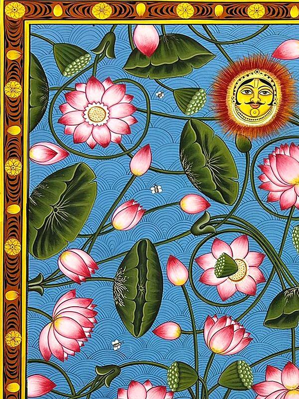 Exotic India Attractive Lotus Flower | Natural Color On Cloth | By Dheeraj Munot 